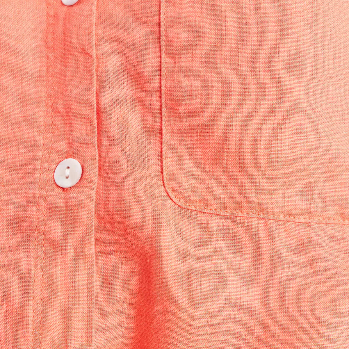 Chemise ample manches courtes aspect lin orange fluo femme