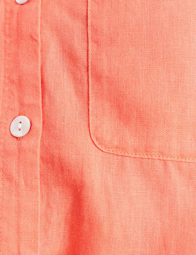 Chemise ample manches courtes aspect lin orange fluo femme