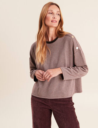T-shirt ample jacquard manches longues multicolore femme