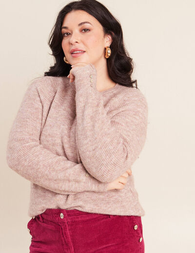 Pull col rond beige femme