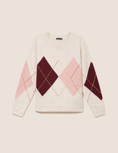 Pull col rond avec strass beige femme