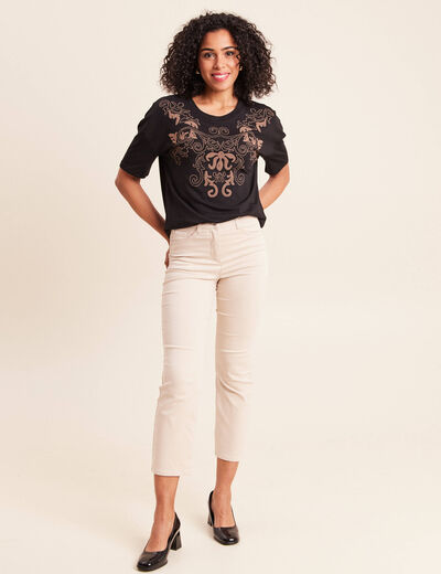 T-shirt col rond manches courtes noir femme