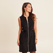 Robe sans manches col rond aspect daim noir femme
