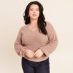 Pull droit long col v manches longues sable femme