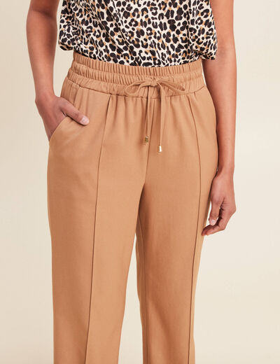Pantalon droit taille haute camel femme