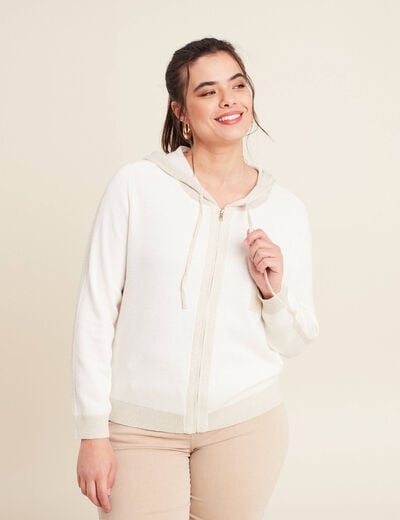 Sweat &agrave; capuche zipp&eacute; ecru femme