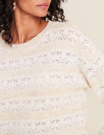 Pull manches longues ajouré beige femme
