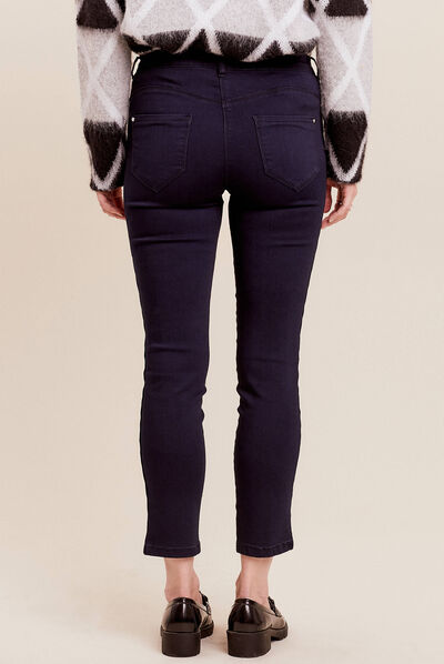 Jean ajusté 7/8ème avec bandes denim brut femme