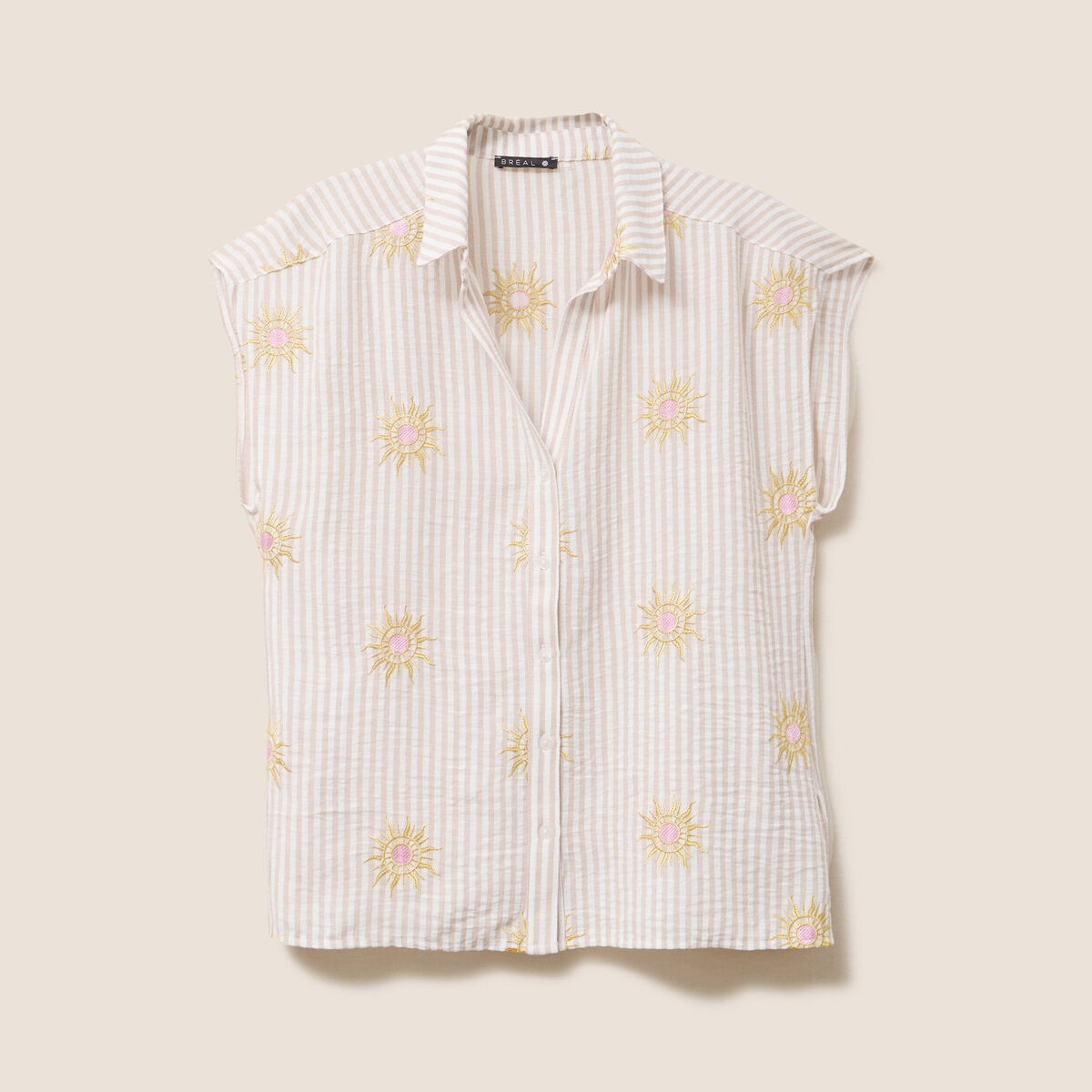 Chemise droite courte manches courtes rose femme
