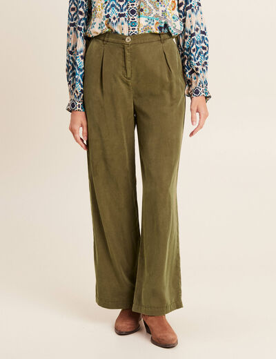 Pantalon flou large vert olive femme