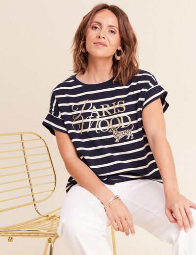 T-shirt droit col rond manches courtes noir femme