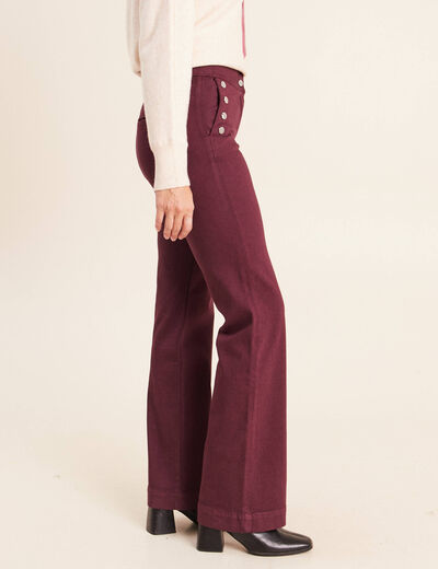 Pantalon coupe bootcut &agrave; pont prune femme