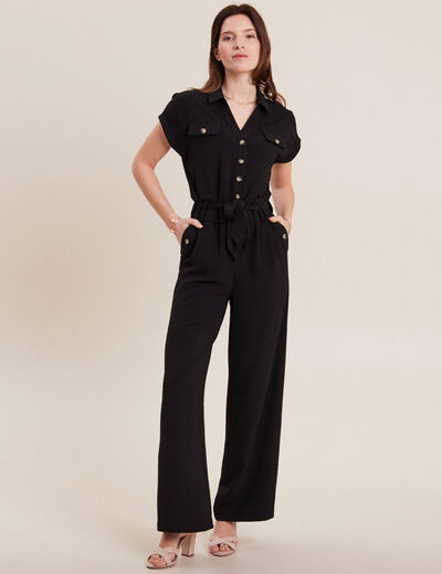 Combinaison pantalon ceinturée noir femme
