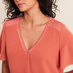 T-shirt bi-mati&egrave;re manches courtes vieux rose femme