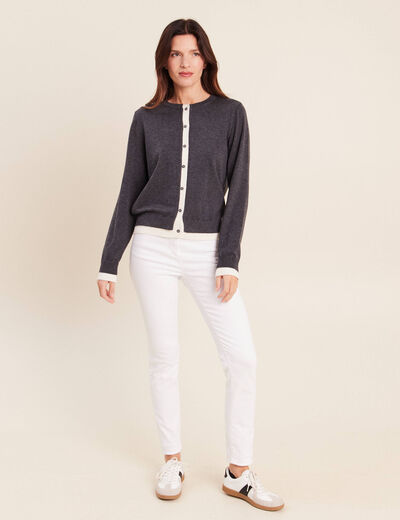 Gilet 2 en 1 col rond gris clair femme