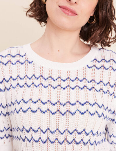 Pull col rond manches courtes bleu femme