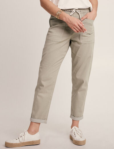 Pantalon coupe droite à coulisse vert clair femme