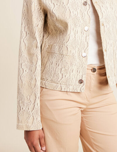 veste sans col beige femme