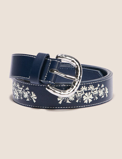 Ceinture large avec broderie bleu foncé femme