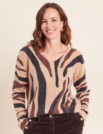 Pull manches longues marron femme