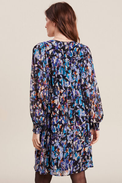 Robe évasée manches longues bleu femme