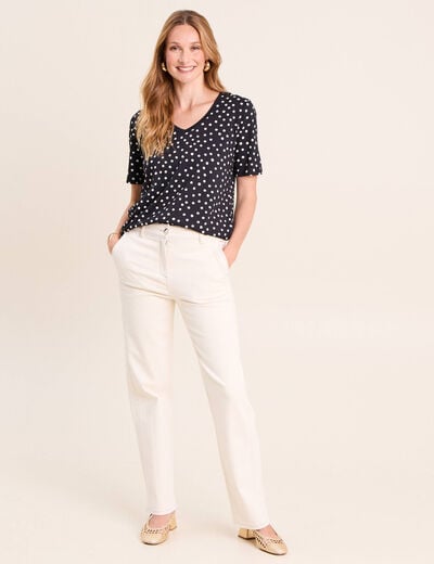 T-shirt droit col v manches courtes noir femme