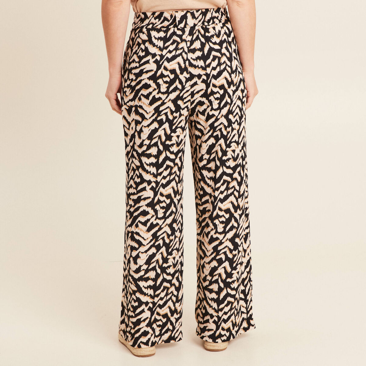 Pantalon coupe large taille haute noir femme
