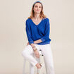 Pull manches longues col en V bleu electrique femme