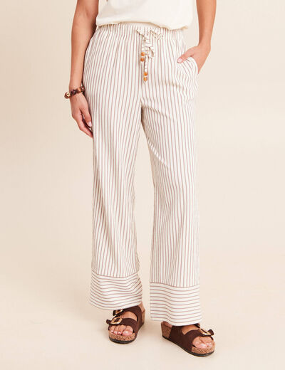 Pantalon large taille haute taupe femme