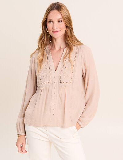 Chemise ample courte avec broderie sable femme