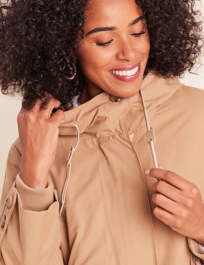 Parka &agrave; capuche taille ajustable taupe femme