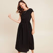 Robe longue évasée bi-matière noir femme