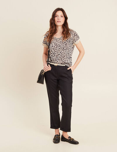 Pantalon flou ceinturé noir femme