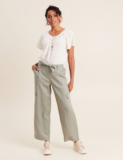 Pantalon large 7/8ème vert clair femme
