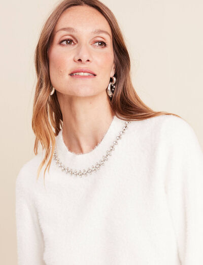 Pull manches longues ecru femme