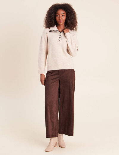 Pull droit manches longues beige femme