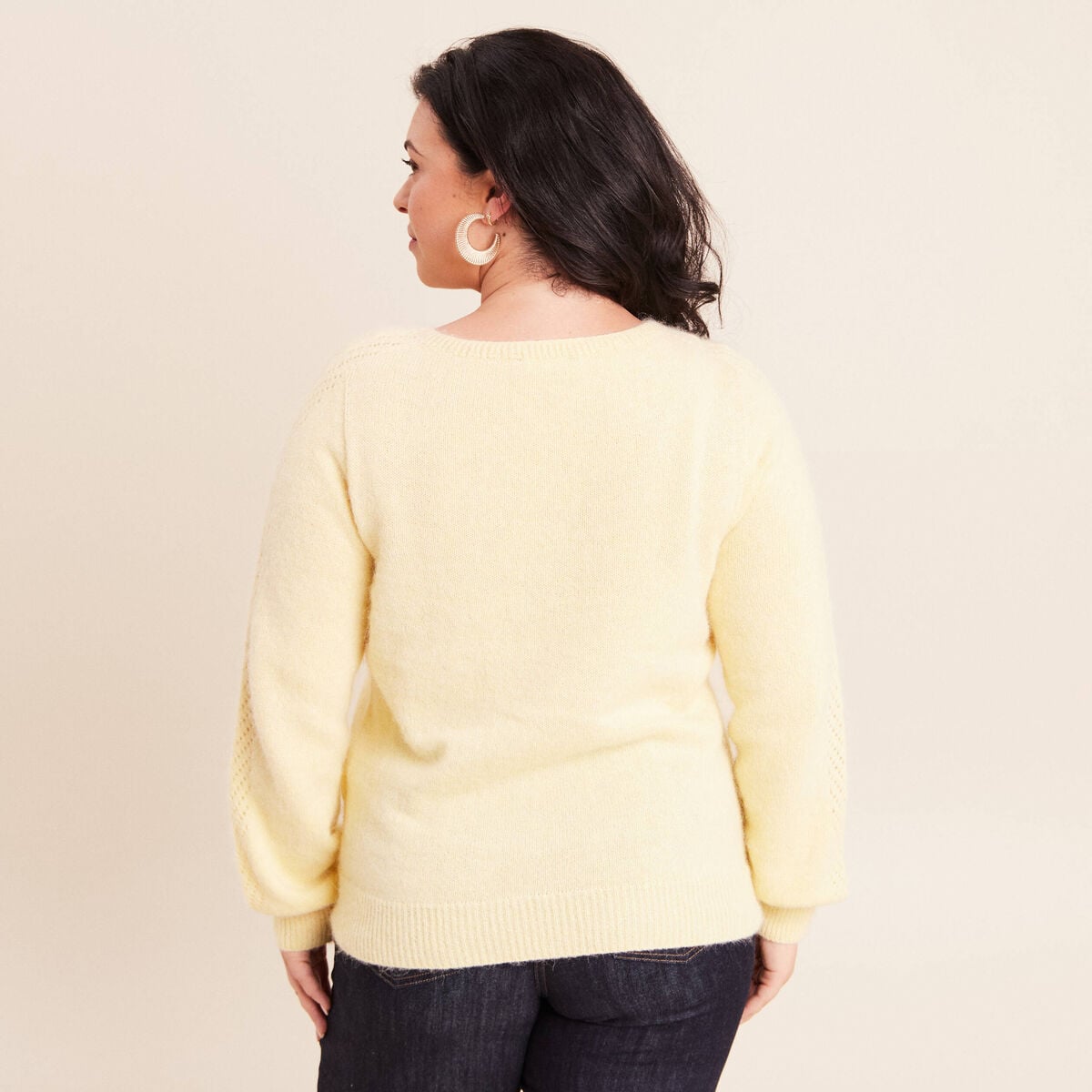 Pull confectionn&eacute; en France jaune pastel femme