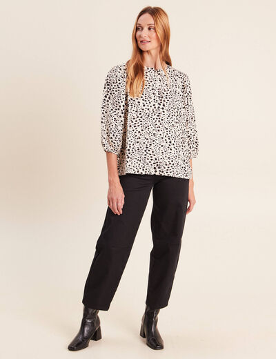 Blouse droite col rond manches 3/4 blanc femme