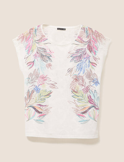 T-shirt col rond manches courtes ecru femme