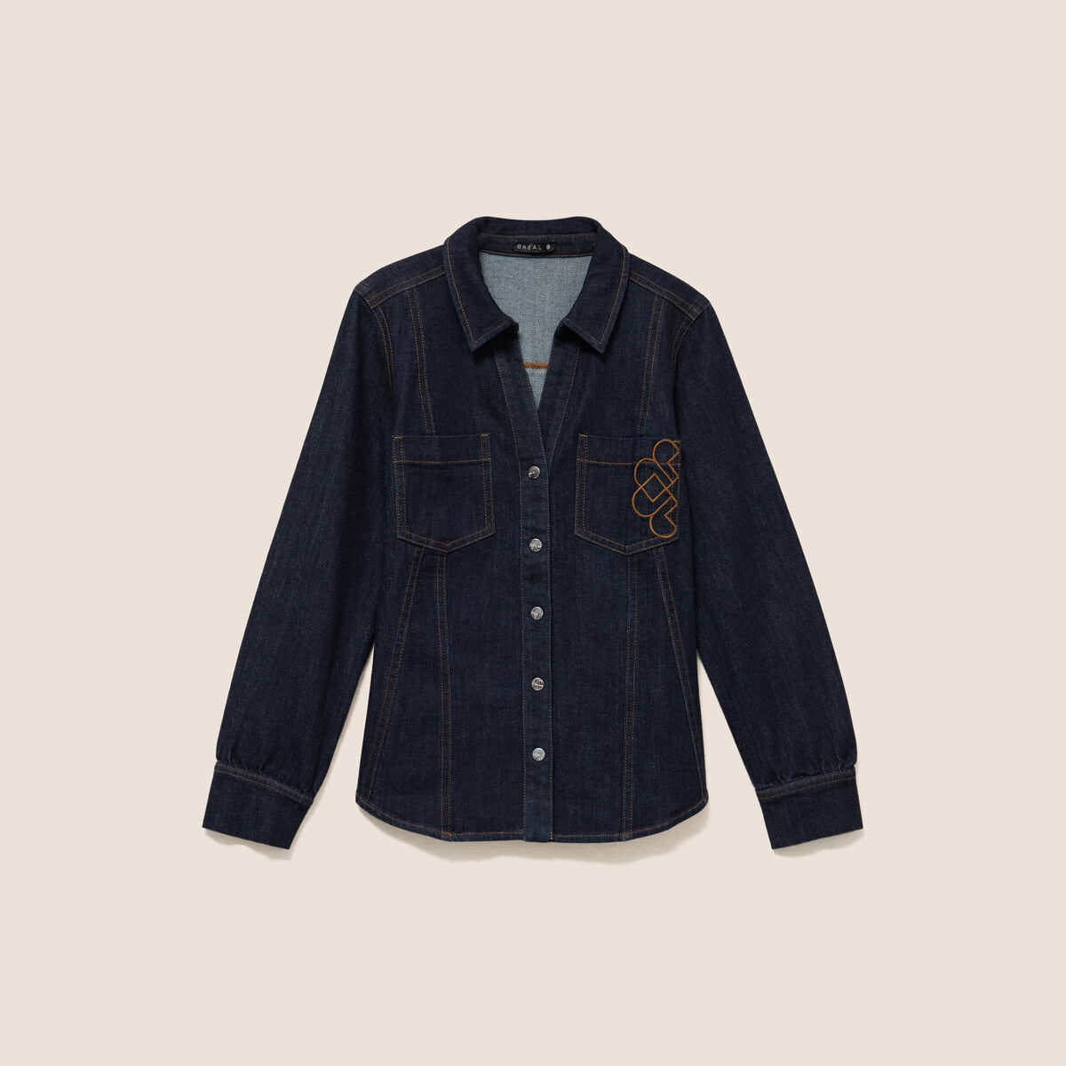 Chemise cintr&eacute;e en jean manches longues denim brut femme