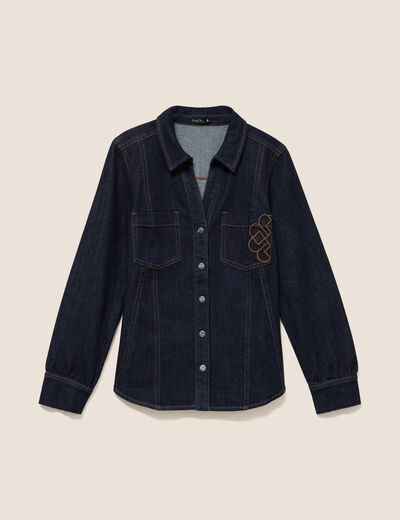 Chemise cintr&eacute;e en jean manches longues denim brut femme