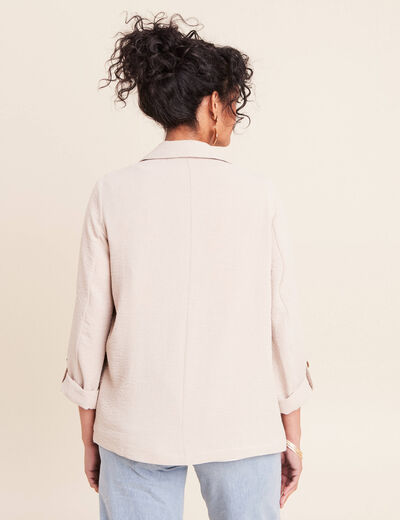 Veste longue droite col tailleur gris clair femme