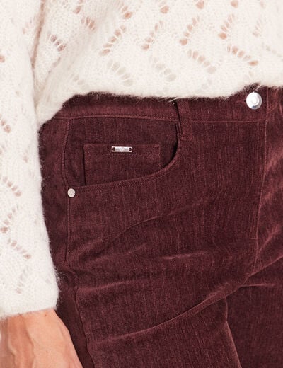 Jean taille haute en velours bordeaux femme