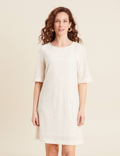 Robe droite dentelle ecru femme