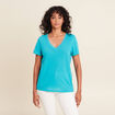 T-shirt manches courtes col en V vert turquoise femme