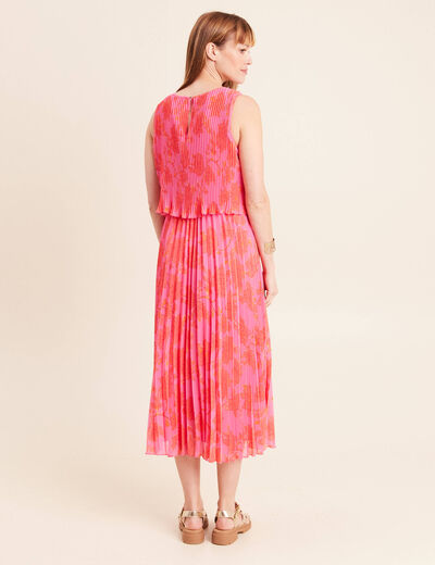 Robe longue &eacute;vas&eacute;e pliss&eacute;e sans manches rose femme