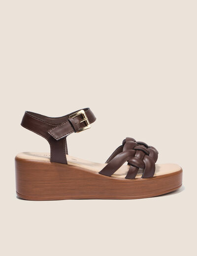 Sandales &agrave; talon compens&eacute; marron fonc&eacute; femme
