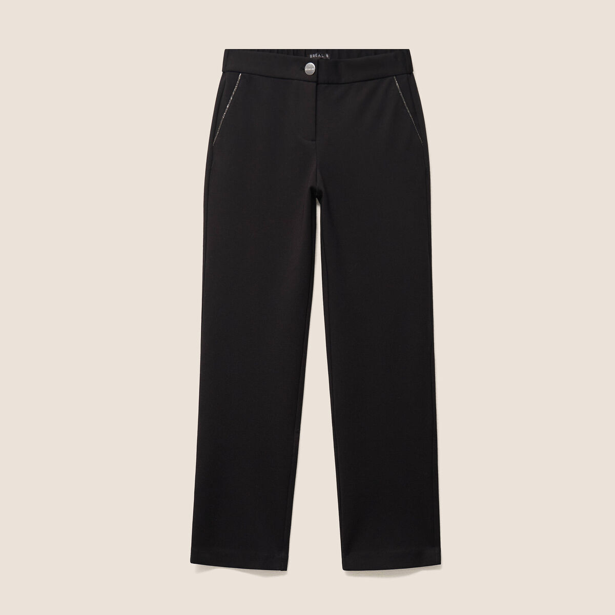 Pantalon droit 7/8&egrave;me taille bascul&eacute;e noir femme