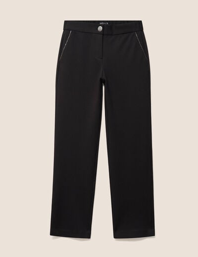 Pantalon droit 7/8&egrave;me taille bascul&eacute;e noir femme