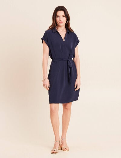 Robe droite courte manches courtes bleu marine femme